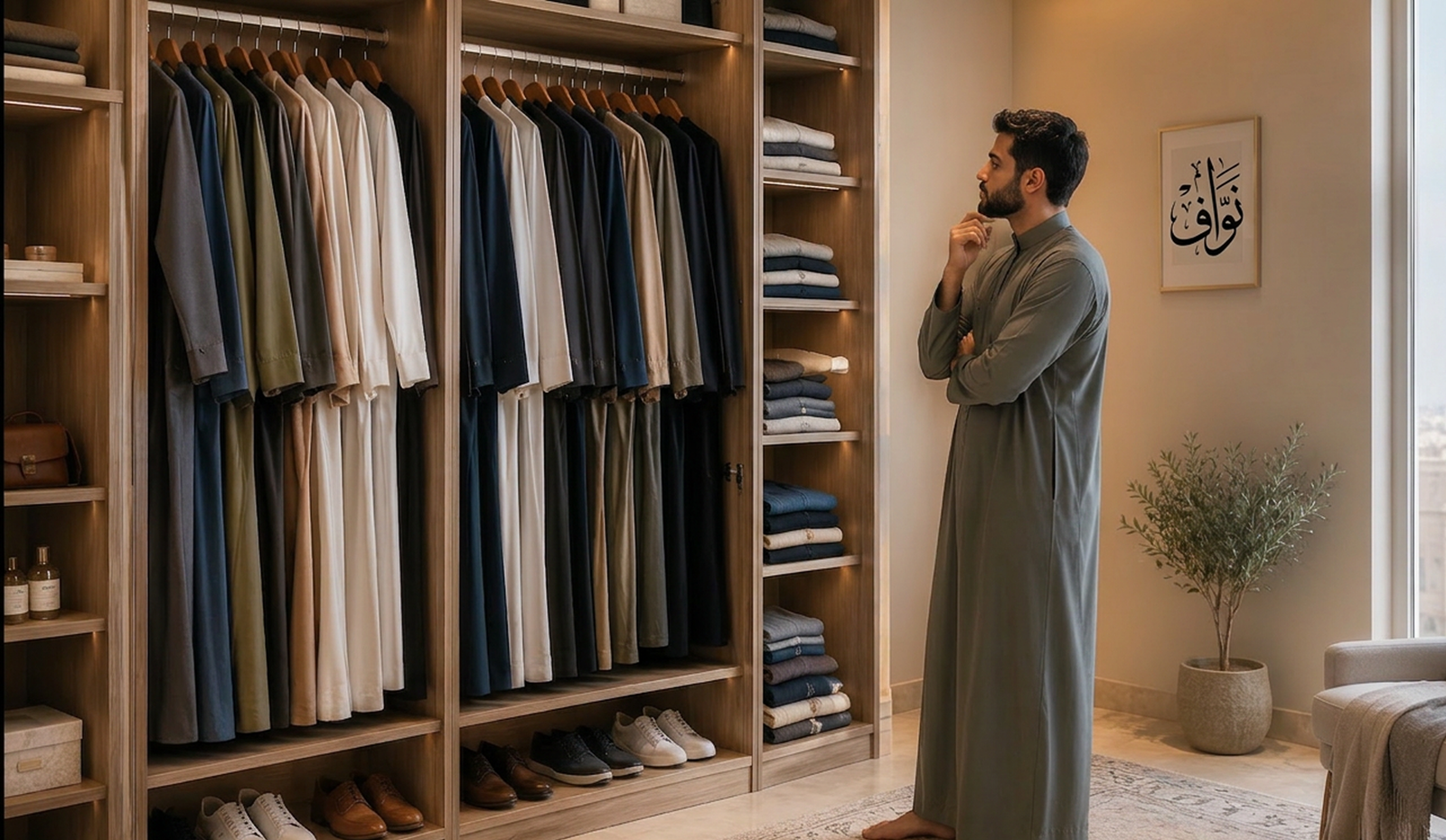 Man choosing from his thobe collection