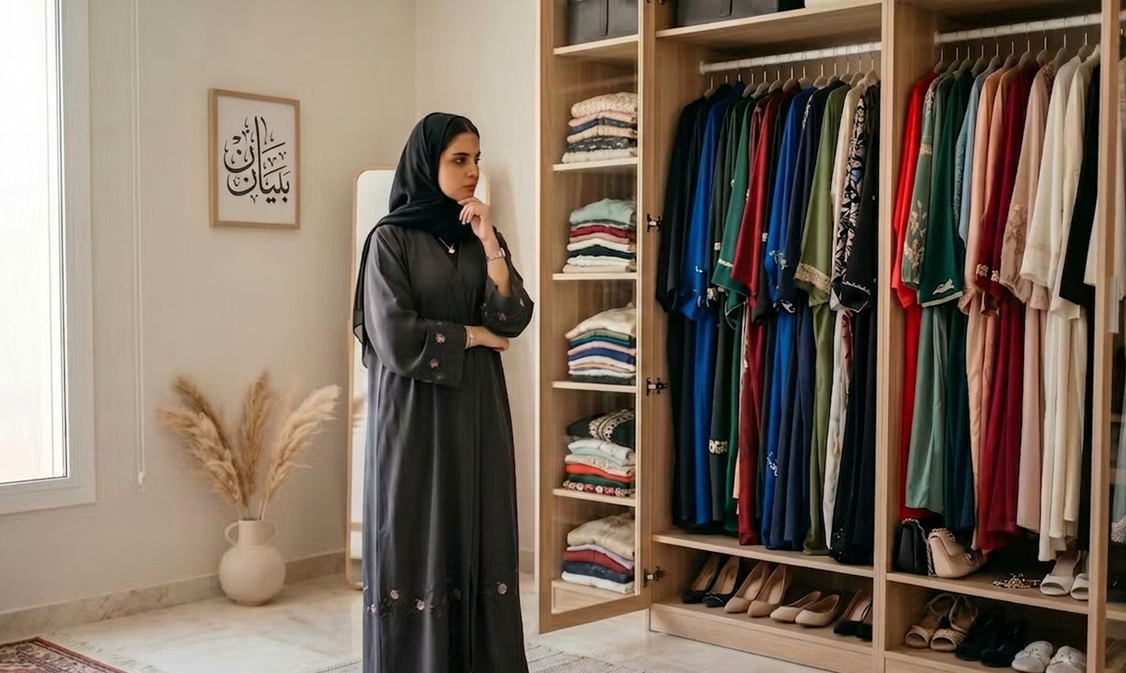 Woman browsing her curated wardrobe